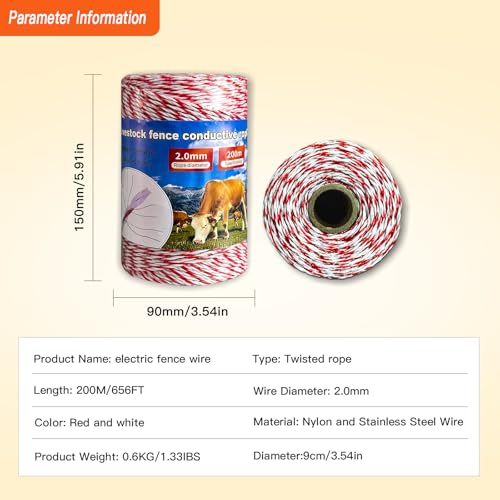 656Ft 6-Strand Polywire Electric Fence Rope Stainless Wire