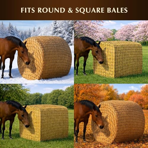 6x6 Ft Round Bale Hay Net for Horses – Knotless Slow Feeder Net with 2” Holes – Fits Up to 6x6 Round Bales or Square Bales – Helps Reduce Hay Waste – Large, Durable Hay Feeder, Year-Round Use - size: Bale Size 6x6 FT