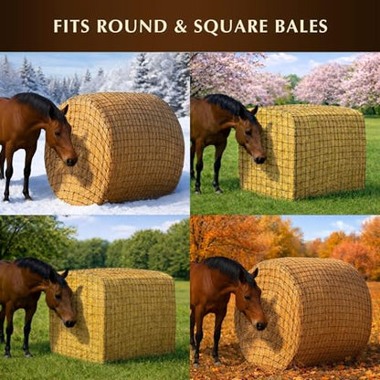6x6 Ft Round Bale Hay Net for Horses – Knotless Slow Feeder Net with 2” Holes – Fits Up to 6x6 Round Bales or Square Bales – Helps Reduce Hay Waste – Large, Durable Hay Feeder, Year-Round Use - size: Bale Size 6x6 FT