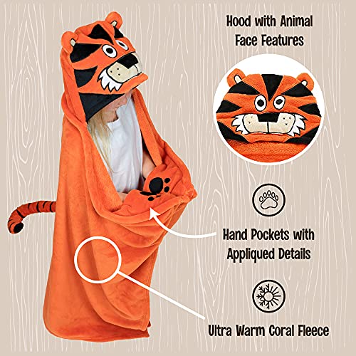 Lazy One Wearable Hooded Blanket for Kids, Animal Hooded Blanket (Tiger) - color: Tiger Blanket Hooded Blanket
