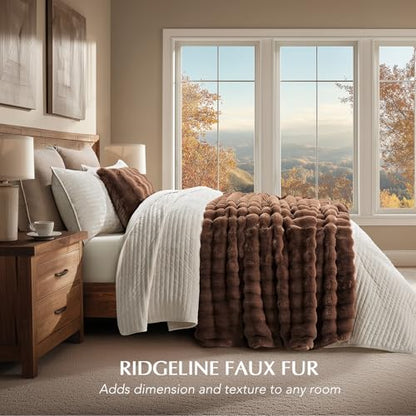 EverGrace Faux Rabbit Fur Bubble Throw Blanket, 50"x60", Chestnut - color: Chestnut, size: 50"x60"