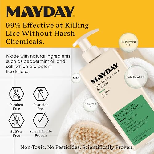 MAYDAY Daily Lice Prevention Shampoo, Non-Toxic, Sandalwood & Mint, 12oz - style: Daily Lice - Shampoo