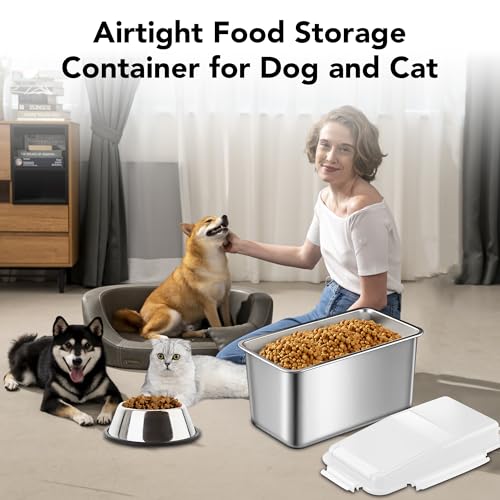 Newget 11 lb Stainless Steel Dog Food Storage Container with Scoop, White - color: B-White