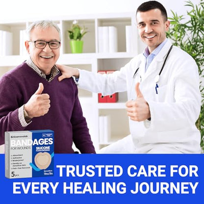 Large Waterproof Bandages 7X7 Silicone Foam Dressing Sensitive Skin, 5 PCS - style: 7"X7"(5PCS)