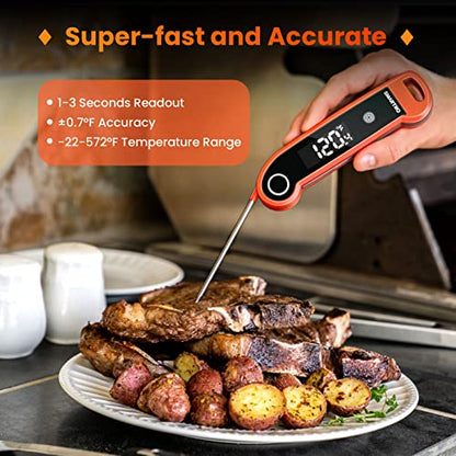 SMARTRO ST49 Digital Thermocouple Instant-Read Meat Thermometer | with Ambidextrous Backlit for Food, Grilling, BBQ, Kitchen Cooking, Oil Deep Frying and Candy - color: Red