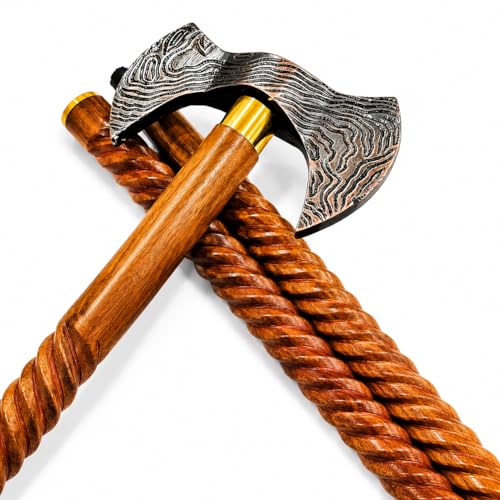 Handmade Solid Brass Head Handle Vintage Style Antique Wooden Walking Stick Cane Gift (3 Fold Wooden Walking Cane) - style: Double axe walking handle stick