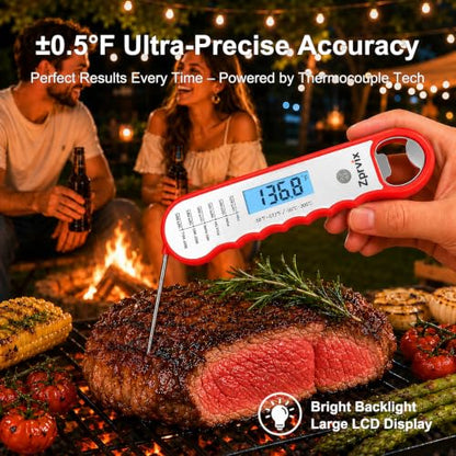0.5s Instant Read Meat Thermometer Digital, Cooking, ±0.5°F Accuracy - color: Silver & Red
