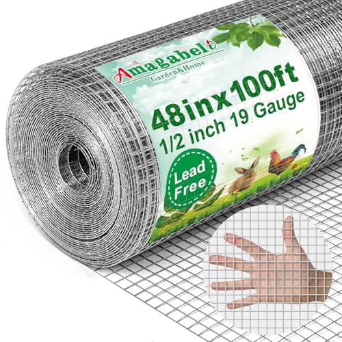 AMAGABELI GARDEN & HOME Hardware Cloth 1/2 Inch 48 x 100 ft 19 Gauge Chicken Wire Fence Weld Wire Fence Mesh Roll Garden Fencing Border Plant Support Poultry Netting Snake Fence Gopher Wire