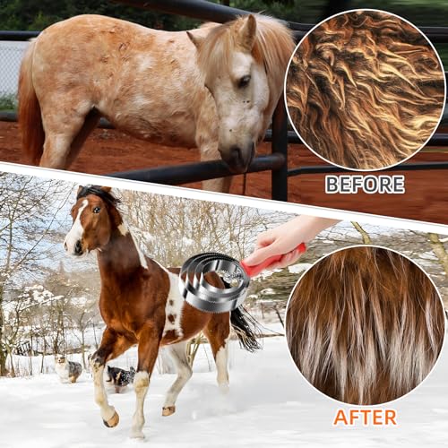 2 Pack Double Sided Stainless Steel Curry Comb With Soft Grip, Shedding & Grooming Tool For Dogs, Cattle & Horses