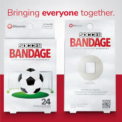 BioSwiss Bandages, Soccer Ball Shaped Self Adhesive Bandage Set, Latex Free, Sterile Wound Care, 24 Count - size: 24-Count Box, style: Soccer