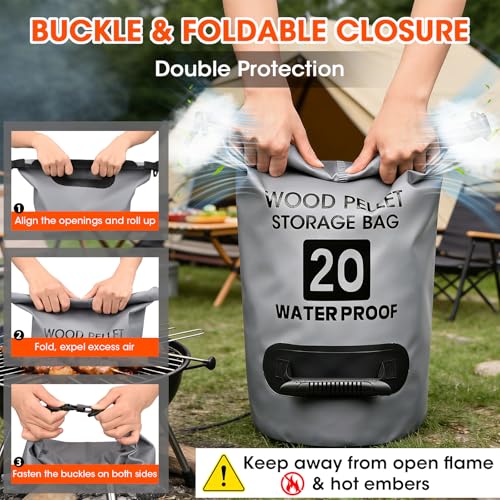 33LB Wood Pellet Storage Bag, Waterproof Charcoal Container, 1PCS - color: Grey-1pcs