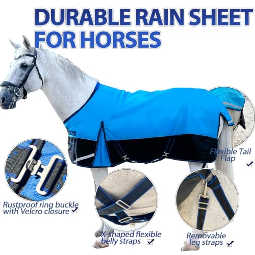 1200D Ripstop Horse Turnout Rain Sheet(No Fill) Blue/Black 72'' - color: Blue/Black 0g Fill, size: 72''