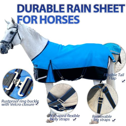 1200D Ripstop Horse Turnout Rain Sheet(No Fill) Blue/Black 72'' - color: Blue/Black 0g Fill, size: 72''