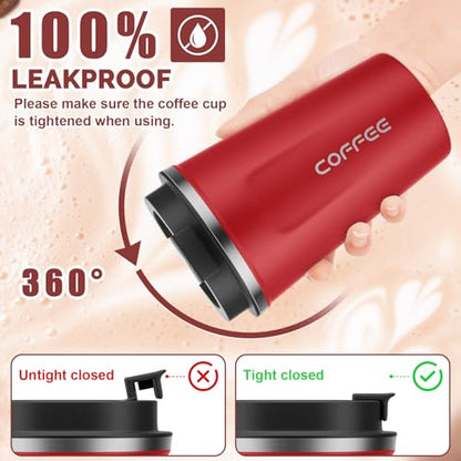 MOMSIV 12oz Travel Coffee Mug, Insulated Coffee Cup with Leakproof Lid - color: A-Red-12oz