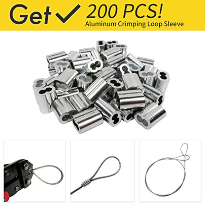 1/16 Wire Rope, 600FT 304 Stainless Steel Cable with 200Pcs Crimp Sleeves, Aircraft Grade, 7x7 Strand, 368lbs Breaking Strength, for Garden Trellis, Clothesline, Railing,Trellis - size: 600 ft