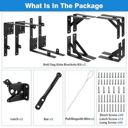 2 Sets Anti Sag Gate Kit Gate Hardware Heavy Duty Fence Gate Kit No Sag Corner Brace Bracket for Wooden Fence with Self-Locking Gate Latch - size: 2 Sets