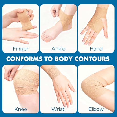 LotFancy Self Adhesive Bandage Wrap, 6 Pack, 3 inch x 5 Yards Non Woven Cohesive Bandage, First Aid Medical Tape for Sports Athletic Wrist, Ankle, Sprains & Swelling - size: 3x180 Inch (Pack of 6)