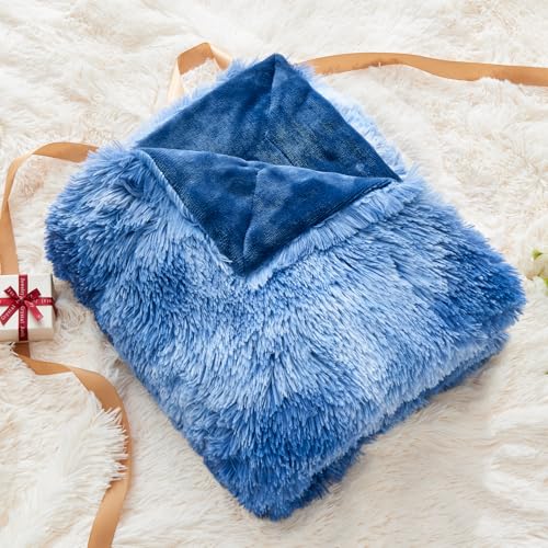 GONAAP Fuzzy Faux Fur Twin Blanket for Couch, Indigo, 60"x80" - color: Indigo, size: Twin(60"x80")