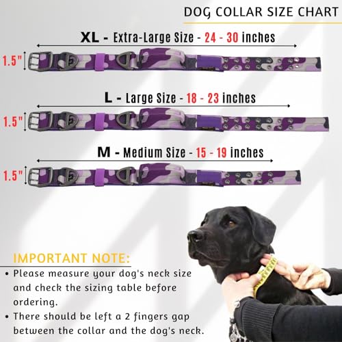 ADITYNA Heavy Duty Purple Dog Collar for Medium Dogs with Traffic Handle - color: Camo Purple, size: Medium: Fit 15-19" Neck