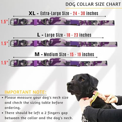 ADITYNA Heavy Duty Purple Dog Collar for Medium Dogs with Traffic Handle - color: Camo Purple, size: Medium: Fit 15-19" Neck