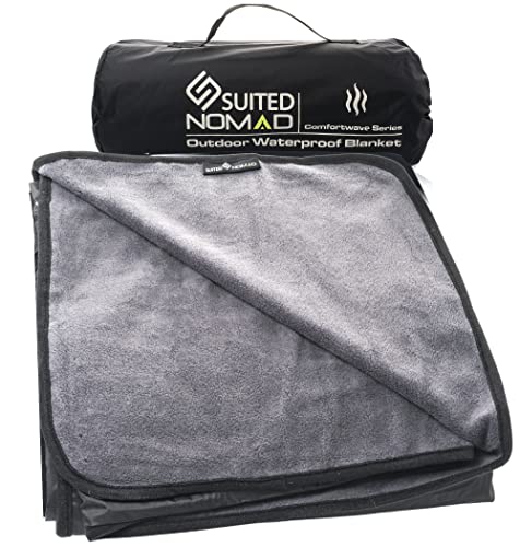 SUITEDNOMAD Extra Large Waterproof Windproof Outdoor Stadium Fleece Blanket - color: Slate Grey