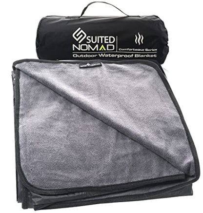 SUITEDNOMAD Extra Large Waterproof Windproof Outdoor Stadium Fleece Blanket - color: Slate Grey