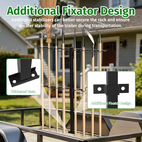 Utility Trailer Tool Rack,Trailer Racks for Lawn Equipment with 8 Tool Holes,Handle Tool Shovel Holder Rack for Truck,Heavy-Duty Landscape Accessories