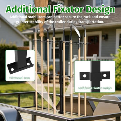 Utility Trailer Tool Rack,Trailer Racks for Lawn Equipment with 8 Tool Holes,Handle Tool Shovel Holder Rack for Truck,Heavy-Duty Landscape Accessories