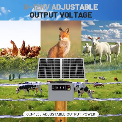 15W Solar Fence Charger, 6-12KV Adjustable Output 1.5J, 30 Miles