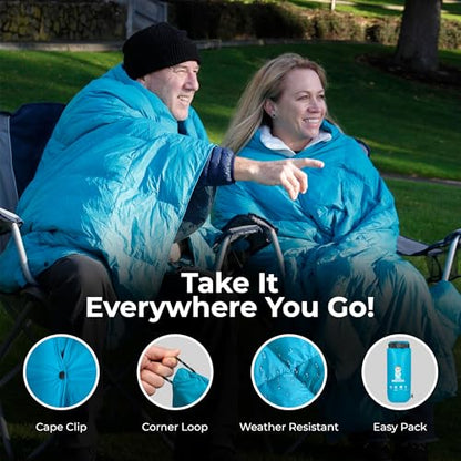 Puffy Blanket for Cold Weather - Down Camping Blanket with Sustainable Insulation, Lightweight & Warm Outdoor Camping Quilt, Water-Resistant, Compact & Packable - color: Baltic