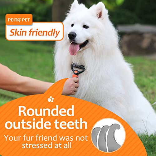 Undercoat Rake for Dogs, 2 in 1 Dematting Comb & Deshedding Tool for Long Hair Pets, Pet Hair Grooming Brush, Clear Mats and Tangles, Reduces Shedding by 95% - color: Orange