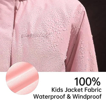 YINGJIELIDE Boy's Waterproof Ski Jacket,Kids Outdoor Snowboarding windproof Jacket,Fleece Lined Hooded,Warm Winter Snow Coat - color: Light Pink, size: 5-6 Years