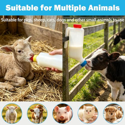 5 PCS 400ml Goat Bottles for Feeding Baby Goats and 1 PCS 800ml Lamb Feeding Bottle with Hang Upside Down Design, Extra 6 Bottle Nipples, Milk Feeder Bottles for Farm, Sheep, Lamb, Calf, Pigle, Dog