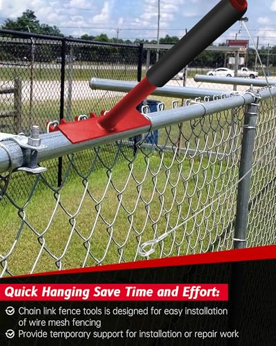Red Chain Link Fence Heavy Duty Top Rail Fabric Hanging Tool, 15.7 Inch Chain Link Fence Tools with Anti Slip Handle Including Connection Hook Fit for Fixing Fences on Farms, Pastures, Garden Barriers - size: Red