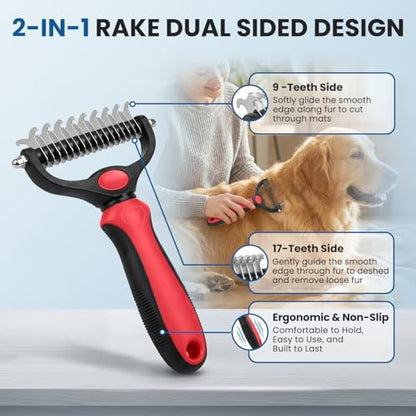 Dog Brush for Shedding, Metal Comb and Dog Bath Brush - color: Red