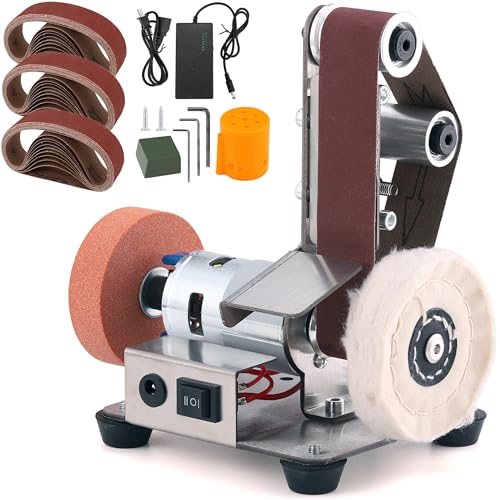 Mini Belt Sander for Knife Making, 3 IN 1 Electric Power Bench Belt Sanders | 7 Adjustable Speed Knife Sharpener Knife Polishing Kit for DIY Metal Woodworking Knife Making (Vertical) - style: Vertical Belt Sander