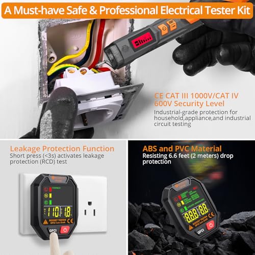 Neoteck Professional Electrical Testing Kit: 6000Cpunts Digital Multimeter & Voltage Detector Pen with Receptacle Tester, Auto Range, NCV, AC/DC Voltage, Current, Circuit Testing, Continuity