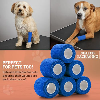 Self-Adherent Cohesive Bandage - Blue Medical Wrap - 12 Rolls 2" Wide x 5 Yards Sports Tape for Medical Use, Sports, First Aid and Helps Protect Skin