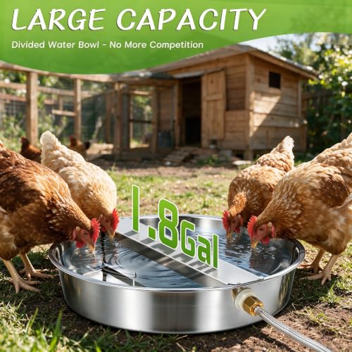 Automatic Chicken Waterer, 1.8 Gal Wide‑Opening Bowl