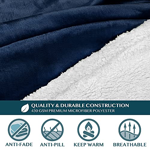 PAVILIA Sherpa Wearable Blanket with Sleeves and Pocket, Plush Thick Cozy Body Blanket Wrap for Adult Women Men, Christmas Gift for Wife Mom, Navy Blue - color: Navy