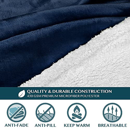 PAVILIA Sherpa Wearable Blanket with Sleeves and Pocket, Plush Thick Cozy Body Blanket Wrap for Adult Women Men, Christmas Gift for Wife Mom, Navy Blue - color: Navy