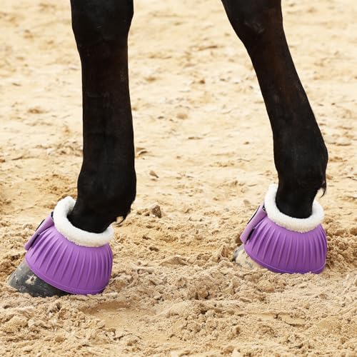Harrison Howard Rubber Pull-on Bell Boots with Fleece Lining and Extra-Large Leather Touch-Close Tape - color: Violet