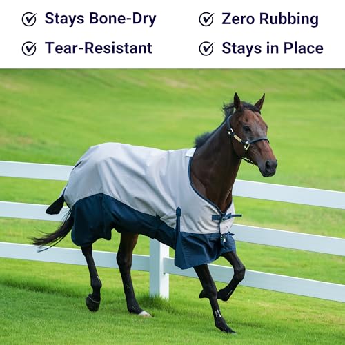 Horse Turnout Rain Sheet | 600 Denier Ripstop Turnout Blanket No Fill (0g) | Waterproof Lightweight Breathable | Tear-Resistant Outer & Rub-Free Silky Inner | Grey/Navy - 72 in - color: Grey/Navy, size: 72