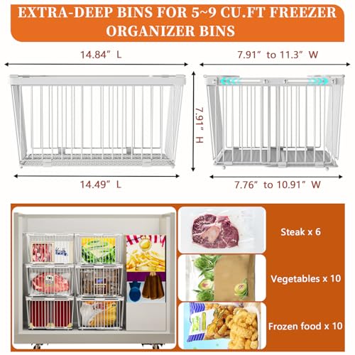 Large Freezer Organizer Bins for 5 to 9 Cu.Ft,3Pack , Leak-Proof Bottom