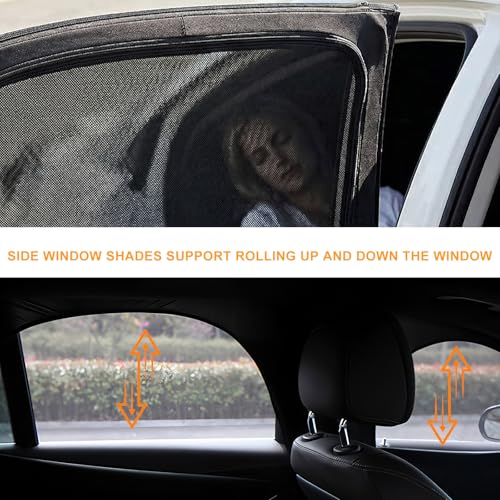 2 PCS Car Window Shades, Breathable Auto Front Side Window Cover Mesh Sun Screen with Zipper, Universal Stretchy Vehicle Side Windows Sun Shades for Privacy Protection - color: Front Window