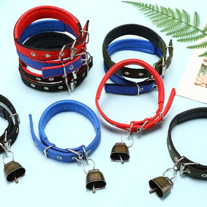 10 Sets Adjustable Small Goat Collars with Bells Cow Horse Sheep Copper Bronze Bells Pet Collar Goat Supplies for Farm Animal Accessories