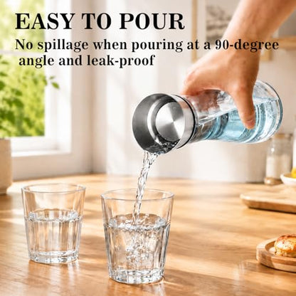 GLASKEY Glass Water Carafe with Lid, 33 oz Glass Water Jug, Dishwasher Safe, Borosilicate Glass Pitcher for Hot and Cold Water, Milk, Coffee and Homemade Drinks - size: 33.8 Ounces