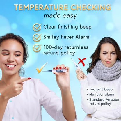 iProven Oral Thermometer, Measures in 10 seconds with flexible tip and fever alarm, Digital Medical Thermometer for adults, kids and toddlers - DTR-1221A