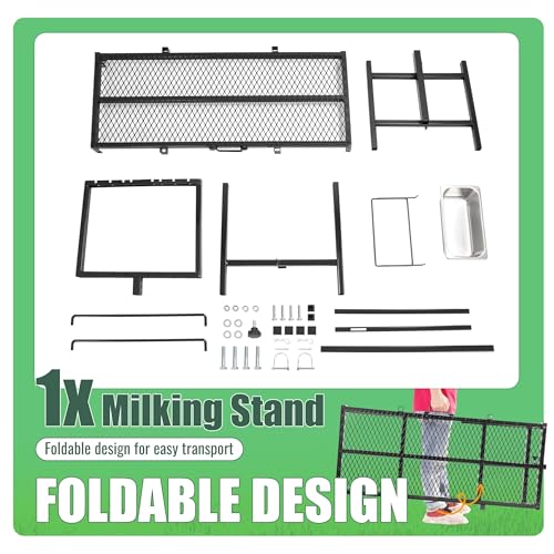 600LBS Milking Stand for Goat, Adjustable Sheep Rack with Feeder, Metal Livestock Milk Stand Fit for Shearing, Hoof Trimming, Animal Examinel Examination, Stainless Steel (Black) - color: Black