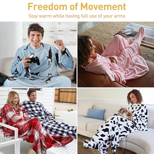 Catalonia Wearable Blanket with Sleeves & Foot Pocket for Adults - color: Wondercat Grey, size: Fleece